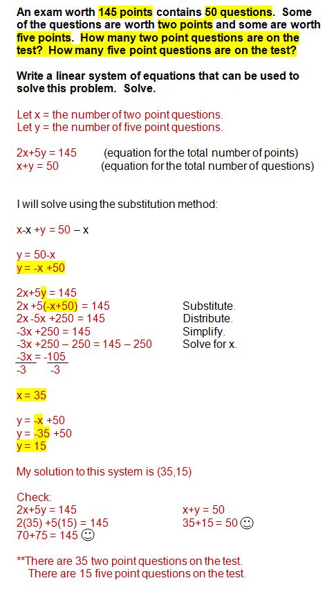 Word Problems With System Of Equations