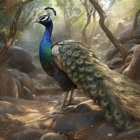 Premium AI Image | Peacock in natural habitat generative AI