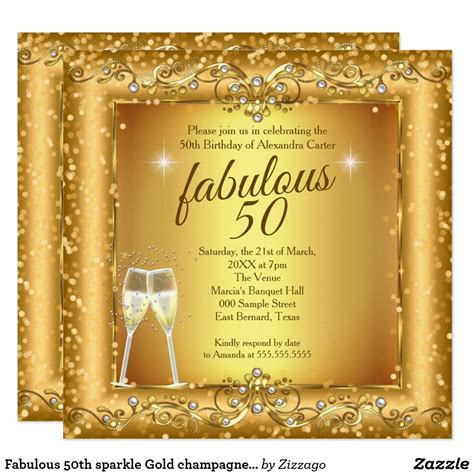 Fabulous 50th Sparkle Gold Champagne Party Photo Invitation In 2021 Photo