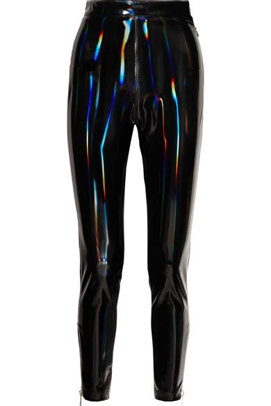 Balmain Holographic Stretch Vinyl Leggings In Black Modesens