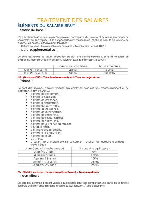 Traitement Des Salaires Traitement Des Salaires ÉlÉments Du Salaire