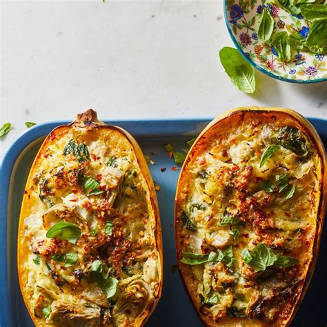 Cheesy Spinach Artichoke Stuffed Spaghetti Squash Recipe Eatingwell