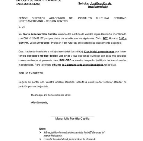 Carta Para Solicitud De Excusa Soalan Bg