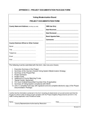 Fillable Online APPENDIX C PROJECT DOCUMENTATION PACKAGE FORM