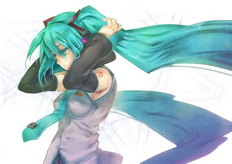 Aqua Eyes Aqua Hair Hatsune Miku Headphones Long Hair Tenkuu Sphere Tie