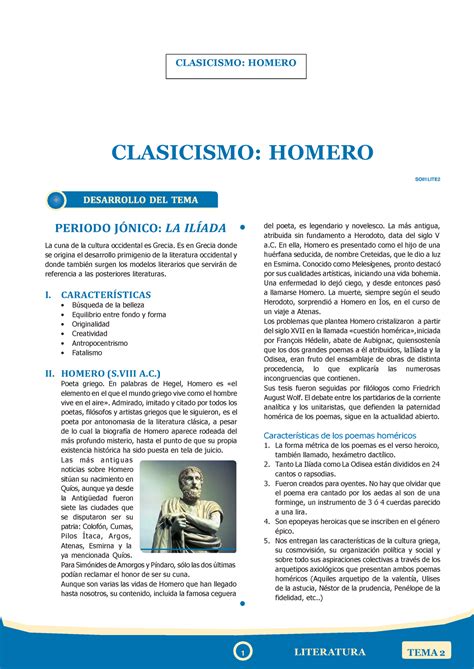 Literatura Periodo J Nico Homero Clasicismo Homero Clasicismo