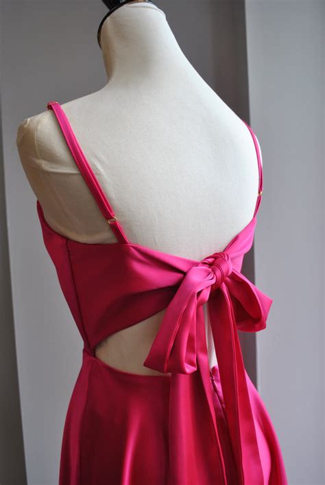 Fuchsia Pink Midi Silky Dress With Tie Back Le Obsession Boutique