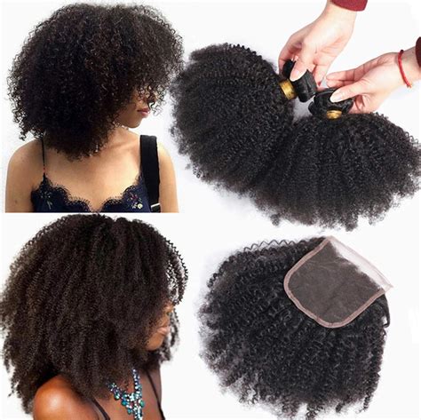 Mongolian Afro Kinky Curly Bundles Human Hair Bundles With Closure For Black Women