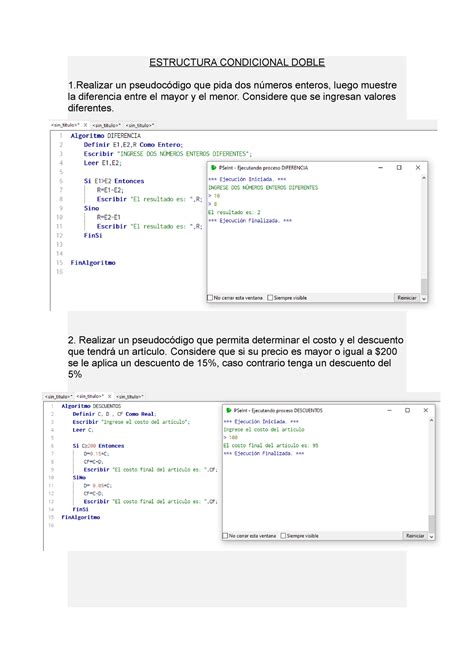 Tarea Guhguoooop Estructura Condicional Doble Un Pseudoc Digo