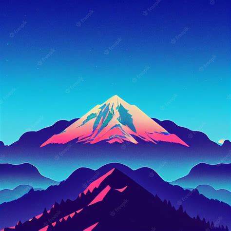 Premium Photo Vaporwave Snowy Mountain Landscape Synthwave Illustration