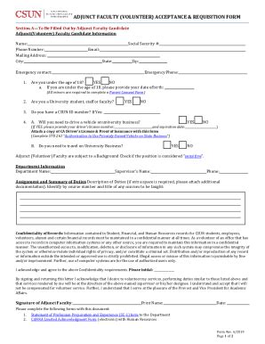 Fillable Online Adjunct Faculty Volunteer Acceptance Requisition Form