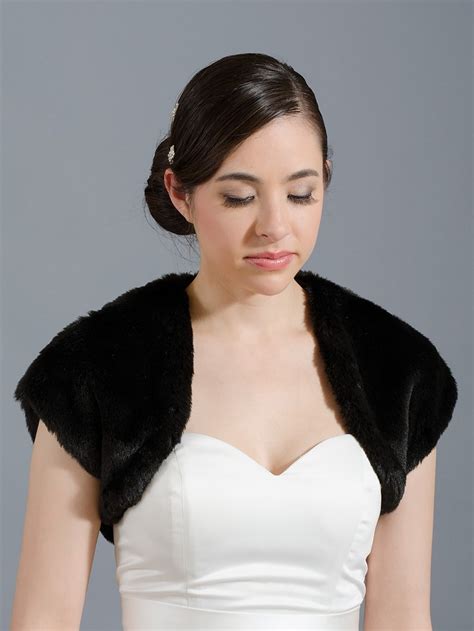 Black Faux Fur Bridal Shrug Bolero Wrap Fs001black