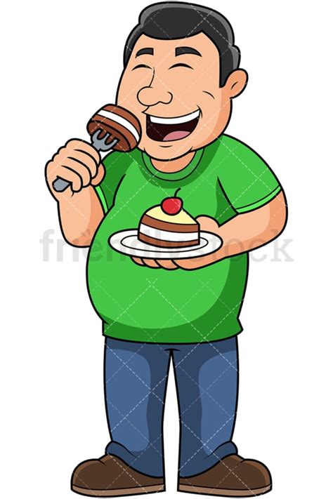 Fat Man Eating A Lot Of Food Cartoon Vector Clipart Friendlystock