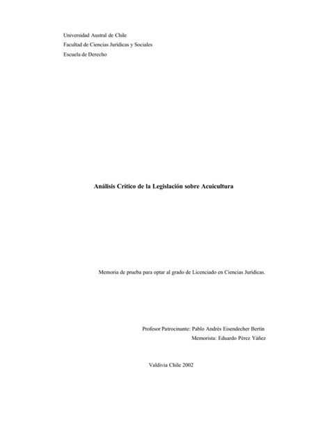 An Lisis Cr Tico De La Legislaci N Sobre Acuicultura