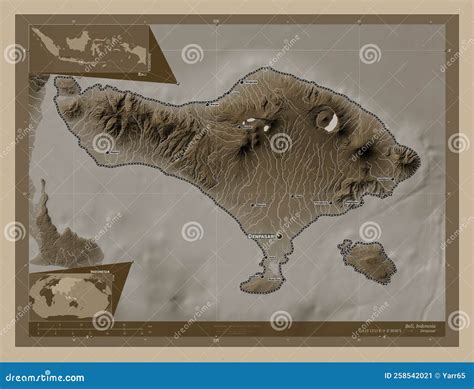 Bali Indonesia Sepia Labelled Points Of Cities Stock Illustration