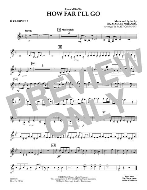 How Far Ill Go From Moana Bb Clarinet 2 By Matt Conaway Sheet