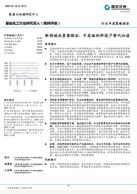 基础化工行业年度策略报告：新领域成重要驱动，中高端材料国产替代加速