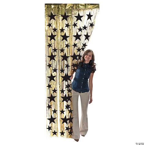 Gold Metallic Fringe Door Curtain With Black Stars Oriental Trading