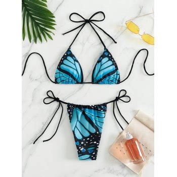 Emmiol Free Shipping Lace Up Butterfly Bikini Set Blue S In Bikini