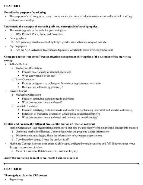 MKT 300 Exam 1 Study Guide CHAPTER 1 Describe The Purpose Of