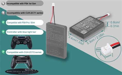 Ostent Battery Pack Replacement For Sony Ps Slim Pro Bluetooth