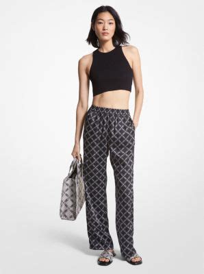 Empire Logo Print Satin Pajama Pants Michael Kors