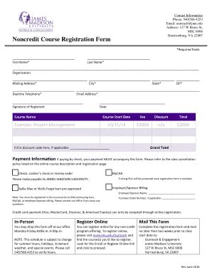 Fillable Online Jmu Noncredit Course Registration Form James Madison