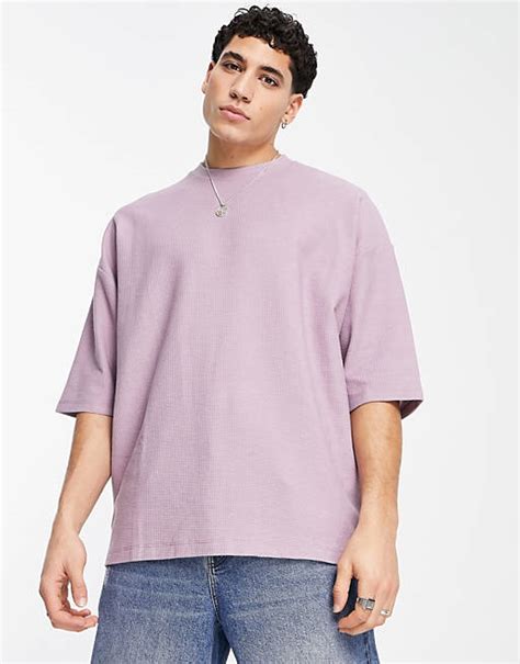 Asos Design Oversized Half Sleeve Waffle T Shirt In Purple Asos