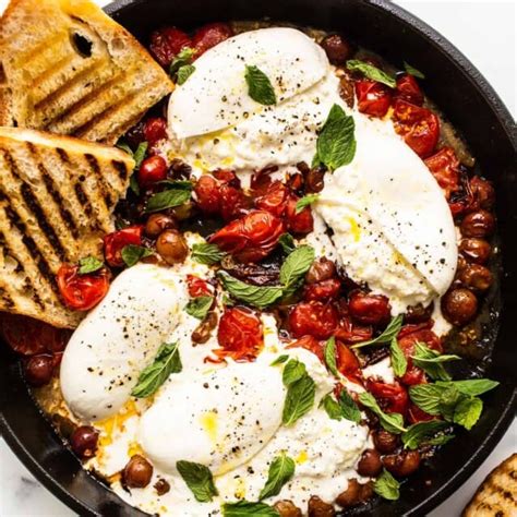 Bursting Cherry Tomatoes and Burrata Appetizer - Fit Foodie Finds