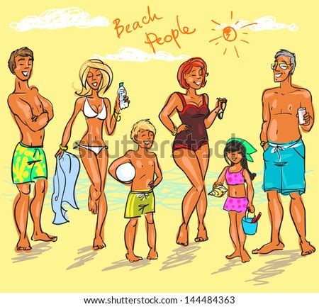 Beach People, Hand Drawn People On The Beach, Sketch Stock Vector Illustration 144484363 ...