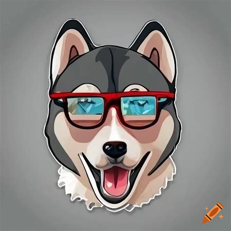 Cartoon Husky Dog Head Sticker Wearing Glasses On Craiyon