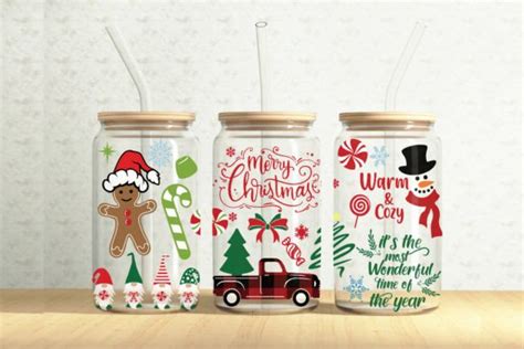 Christmas 16oz Glass Can Tumbler Wrap Graphic By Creationx Space