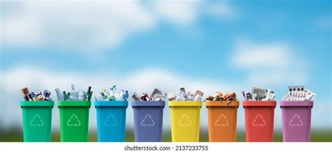 Collection Waste Bins Full Different Types Stock Photo 2137233755 ...