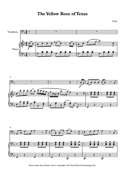 The Yellow Rose Of Texas Sheet Music For Trombone 8notes