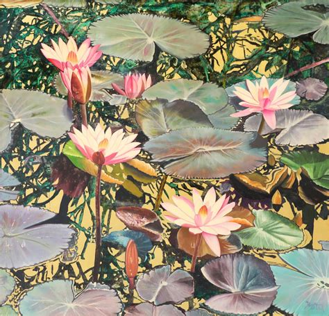 Noble Lotus I Vietnamese Lacquer Painting By Artist Nguyen Xuan Viet