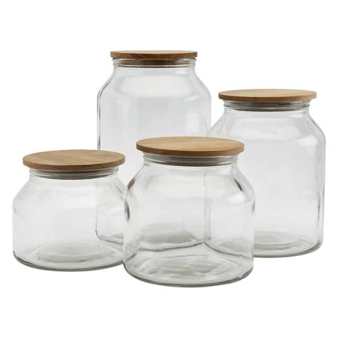 Mason Craft And More European Belly Glass Canisters W Acacia Wood Lids Set Of 4