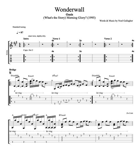 Wonderwall Oasis Guitars Piano Tabs Chords Sheet Music