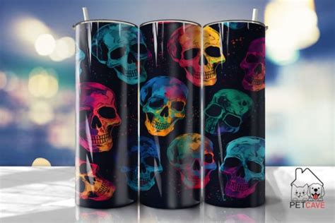 Vibrant Colorful Skulls Tumbler Wrap Graphic By Pet Cave Creative Fabrica