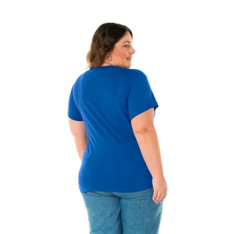 Camiseta Feminina Plus Size De Algodão Azul Royal Direto De Fábrica