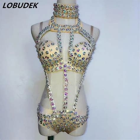 Aliexpress Buy Female Bodysuit Sexy Hollow Out Rhinestones Bikini