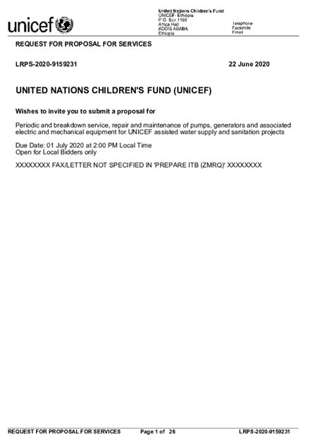 Fillable Online Unicef Ethiopia Is Seeking Request For Proposals Rfp Form Fax Email Print