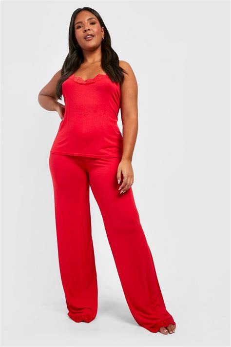 Plus Lace Trim Cami And Pants Set Boohoo