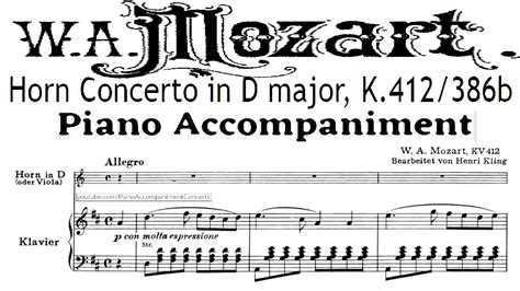 Mozart Horn Concerto No 1 In D Major K 412 1st Movement Piano