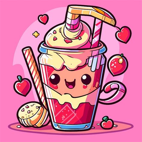 Lindo batido con paja dibujos animados vector icono ilustración bebida