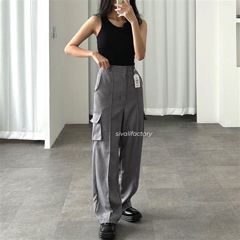 Jual Sivali Harper Cargo Pants Highwaist Loose Cargo Celana Kargo