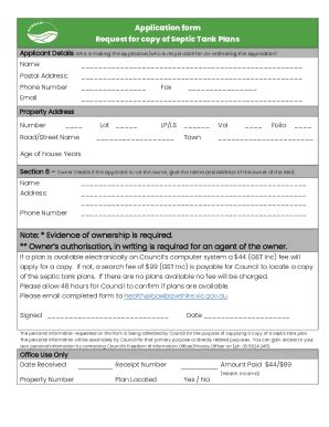 Fillable Online Application Form Request For Copy Of Septic Tank Plans