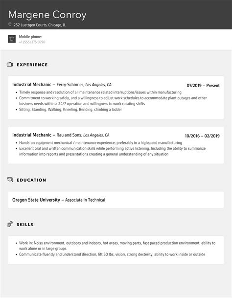 Industrial Mechanic Resume Samples | Velvet Jobs