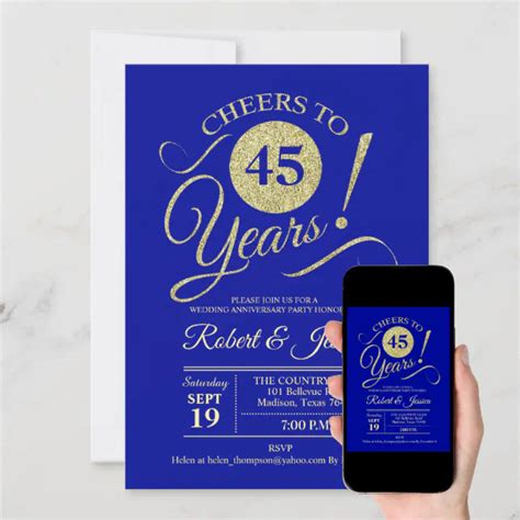 45th Wedding Anniversary Gold Blue Sapphire Invitation Zazzle