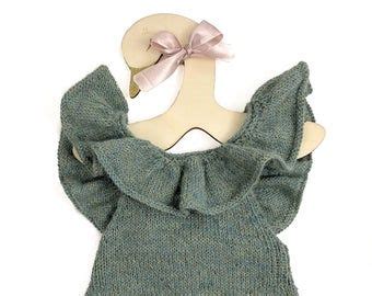 Baby Girl Knitted Romper With Ruffles Boho Baby Romper Baby Girl