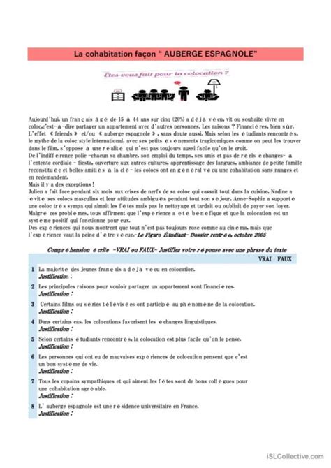 Colocation Fran Ais Fle Fiches Pedagogiques Pdf Doc